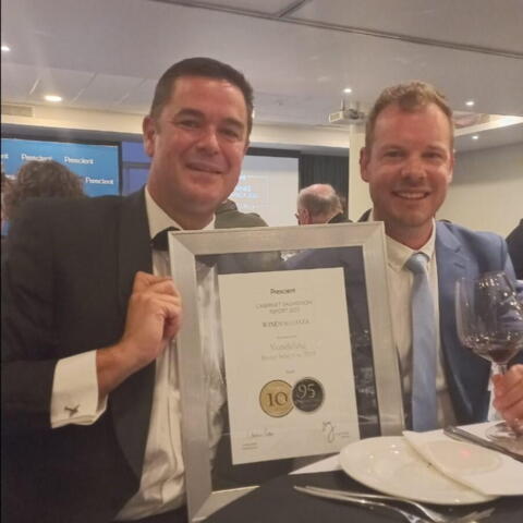 Winemakers Matthew and Emile celebrating at the award ceremony in Cape Town.